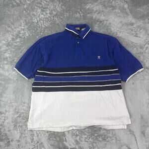 VTG 90s Ziza blue/white chest stripe preppy streetwear polo shirt mens Large